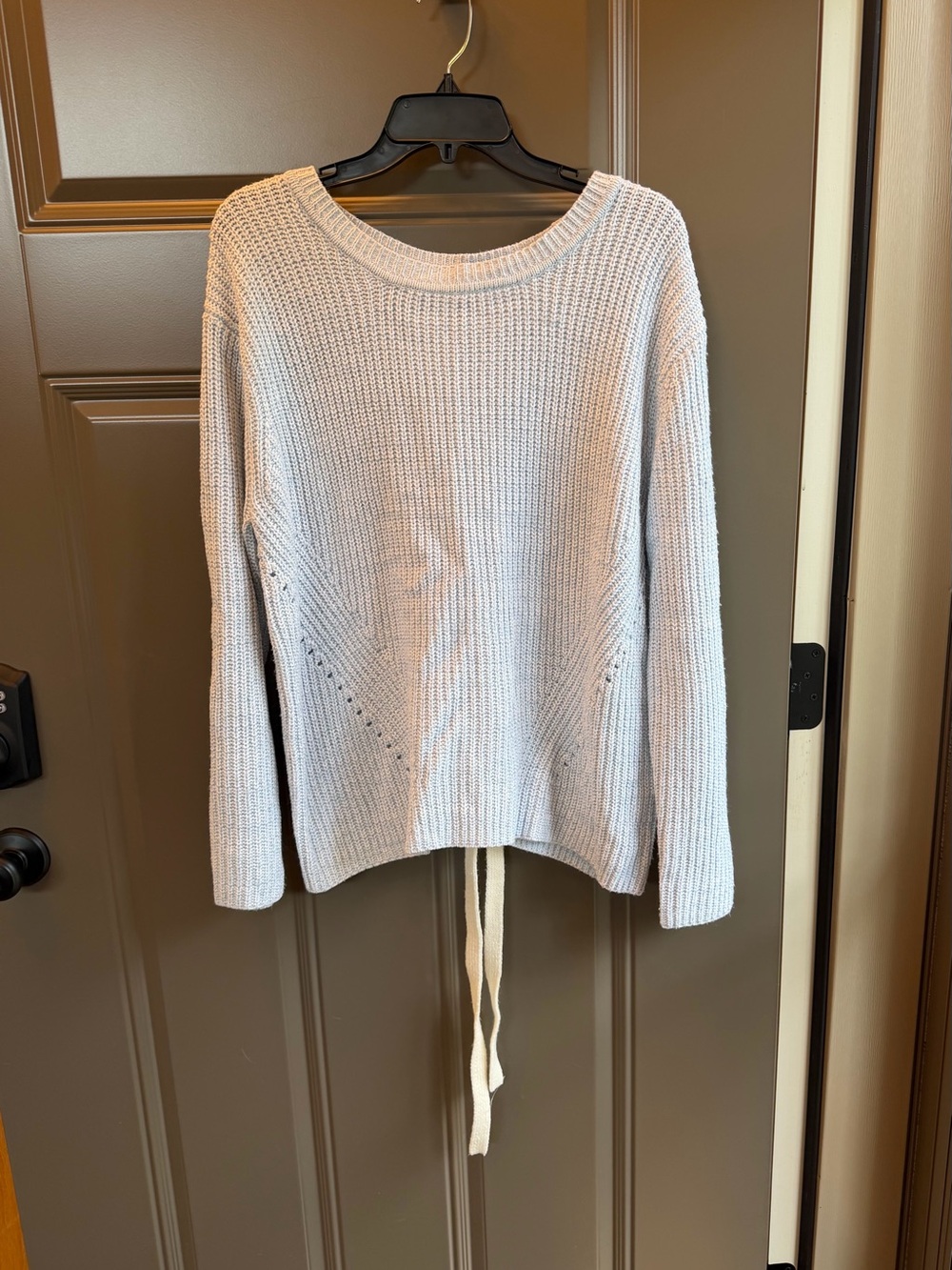Light Blue Harper Women's Knit Classic Crewneck Sweater w/Fun Tie Back, Sz L